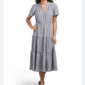 Striped Blue and White Midi Dress